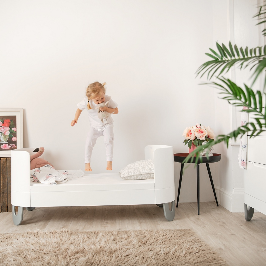 Serena Cot Bed + Bedside Crib - All White