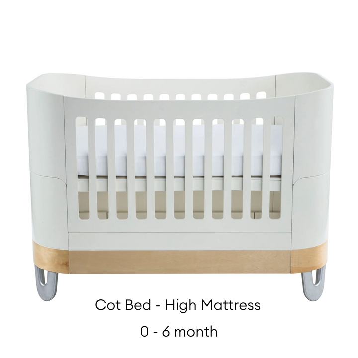 Serena Cot Bed + Bedside Crib - White | Natural