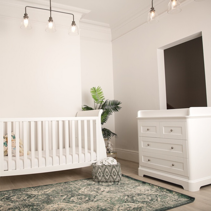 Gaia Baby Leto Cot Bed and leto dresser in a gender neutral nursery
