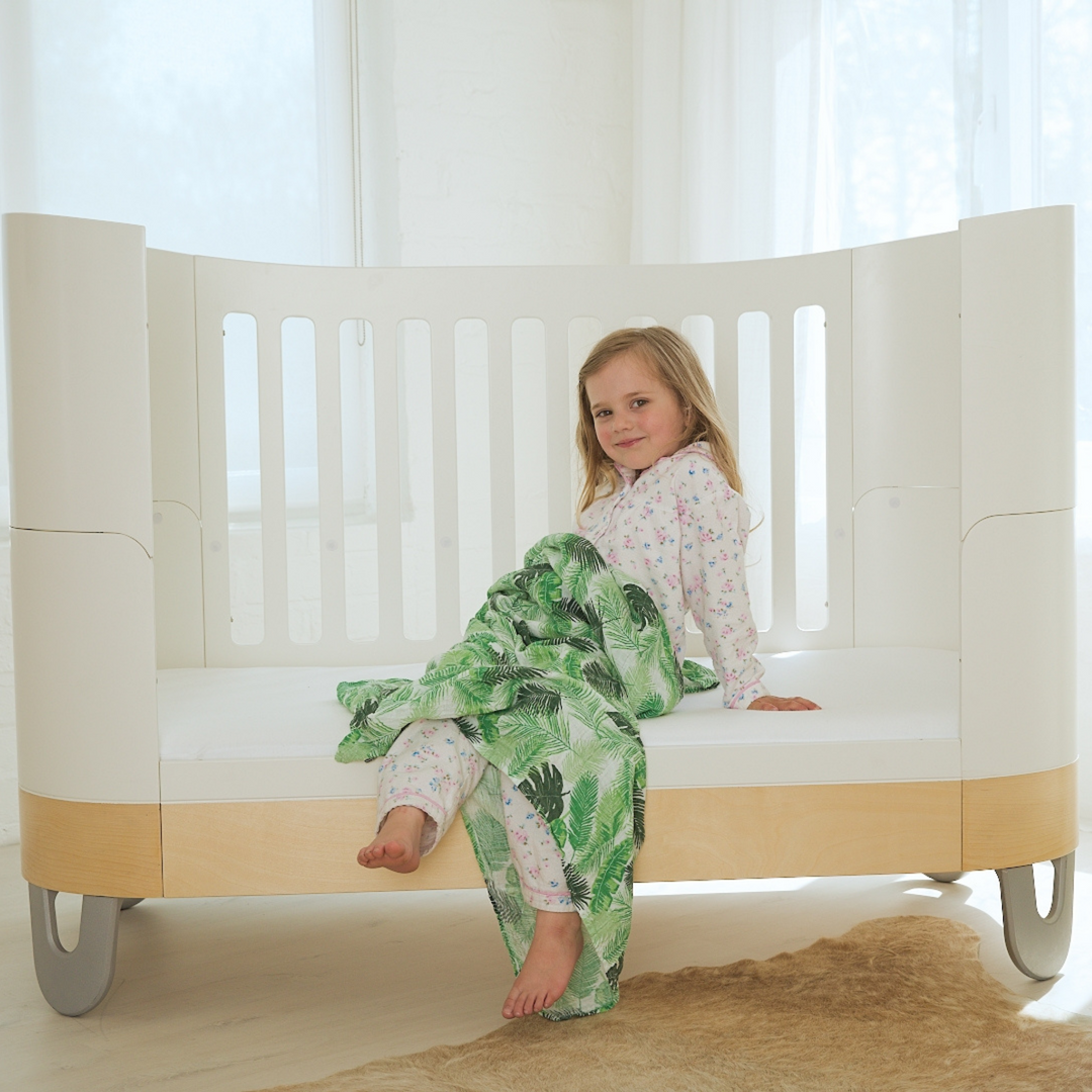 Serena Cot Bed + Bedside Crib - White | Natural